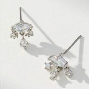 Anthropologie Silver-Tone Clear Crystal Dangle Stud Earrings NWT